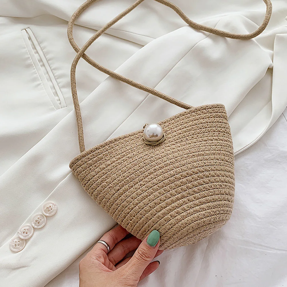 

Women Summer Beach Knit Shoulder Crossbody Bag Fashion Woven Straw Ladies Messenger Tote Bag Girls Solid Hand-Woven Clutch Purse