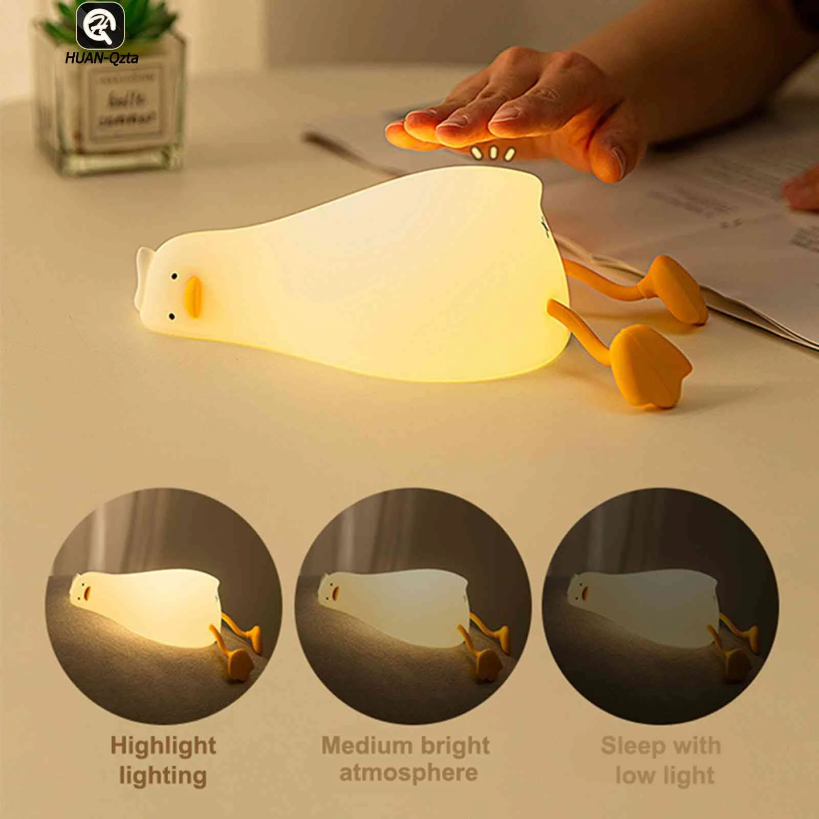 

Cute Duck Led Children Night Light Rechargeable Silicone Table Lamp Patting Switch Bedroom Atmosphere Decoration Bedside Lamp