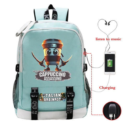 Новые итальянские школьные сумки Brainrot, подростковый рюкзак с зарядкой через USB, сумки для книг Bombardino Crocodilo для студентов, дорожная сумка Mochila, подарок