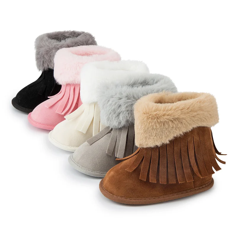 

Winter Newborn Baby Shoes Boots Boy Girl Shoes Tassel Fluff Keep Warm Soft Sole 5 Colors First Walkers Baby Snow Booties