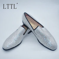 high quality fashion white rhinestone loafers men bling italian shoes luxury handmade dress shoes mens wedding shoes