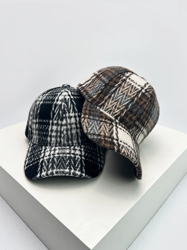 Осенне-зимняя новая британская шерстяная бейсбольная кепка в клетку стиле ретро