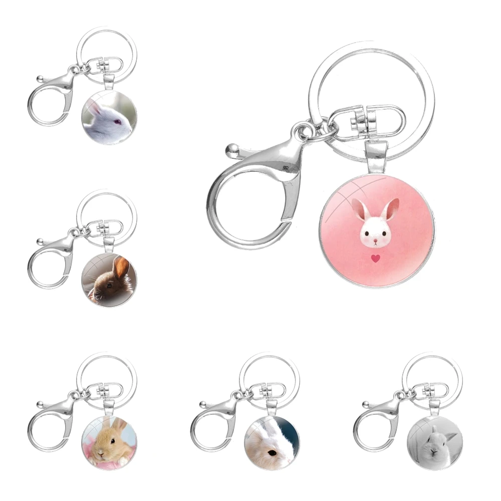 

Брелок для ключей ручной работы с изображением белого кролика