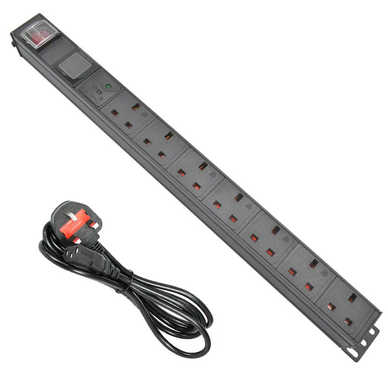 

PDU Power Strip Network Cabinet Rack UK 3 PIN Adapter output 7 Way socket and 13A 3500W lightning protection IEC-320 C14 port