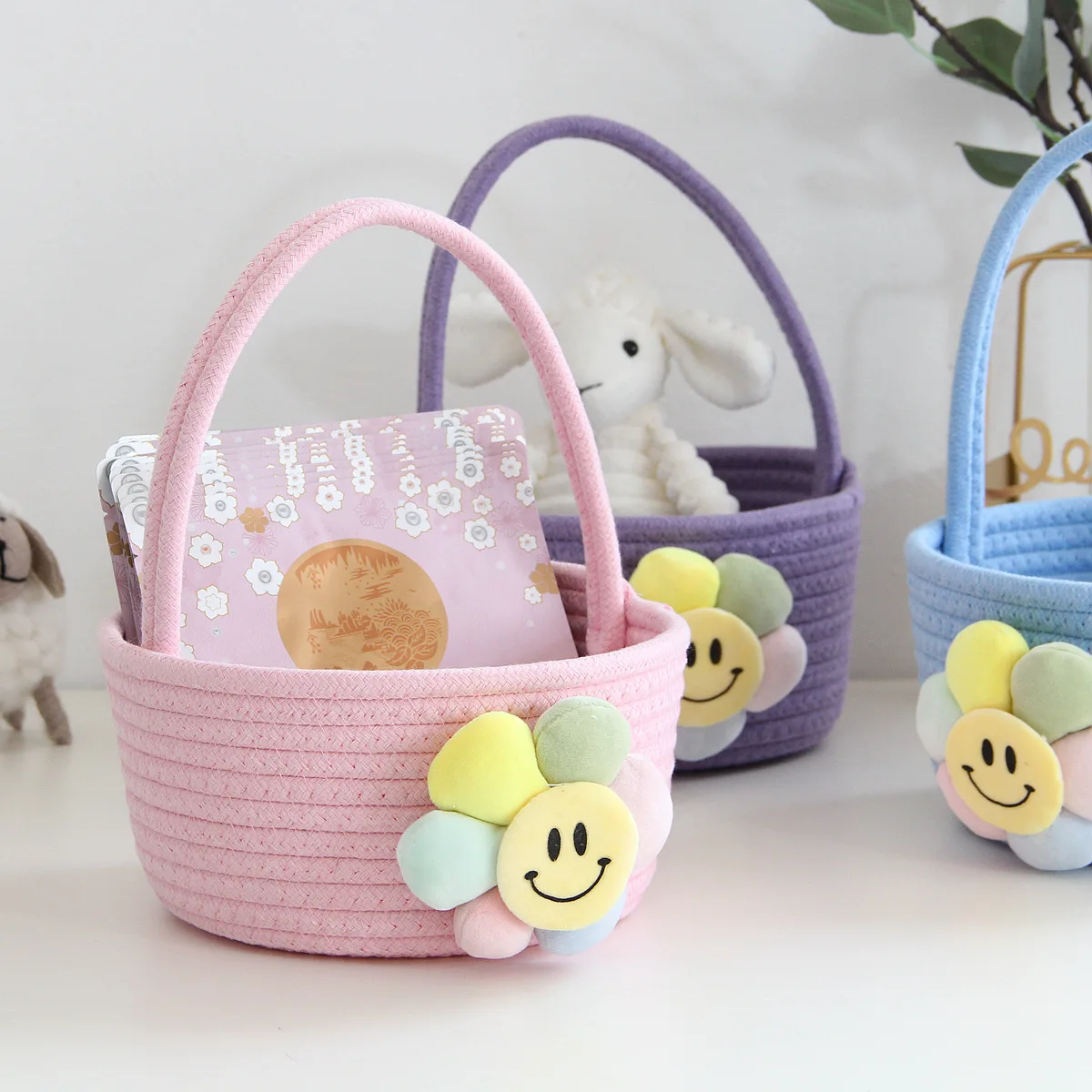 

Portable Hand Woven Storage Basket Toys Clothes Underwear Organizer Sundries Desktop Storage Box Laundry Basket Shopping Bag