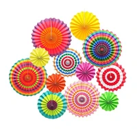 12 pcs hanging circle paper fan colorful mexican fiesta carnival paper pinewheel for party event birthday wedding backdrop decor