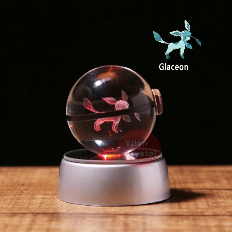 Аниме Покемон Glaceon 3D хрустальный мяч покебалл фигурки гравировка кристалл модель