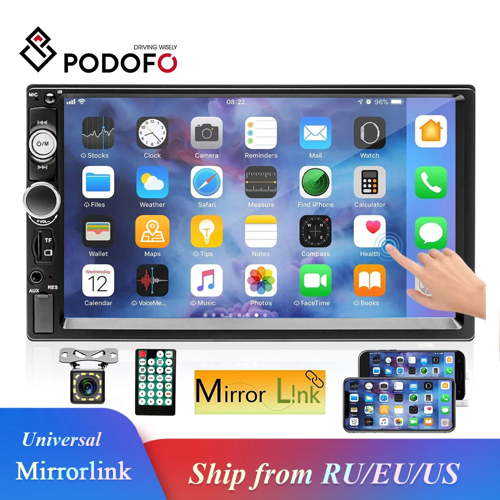 Podofo-reproductor Multimedia con pantalla táctil Universal para coche, autorradio estéreo 2 Din con Bluetooth, HD, 7 pulgadas, MP5, USB, TF, FM