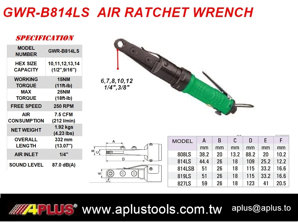 APLUS GWR-B814LS РЕВЕРСИВНАЯ ПНЕВМАТИЧЕСКАЯ КРЕТЧЕТКА НАРУЖНАЯ