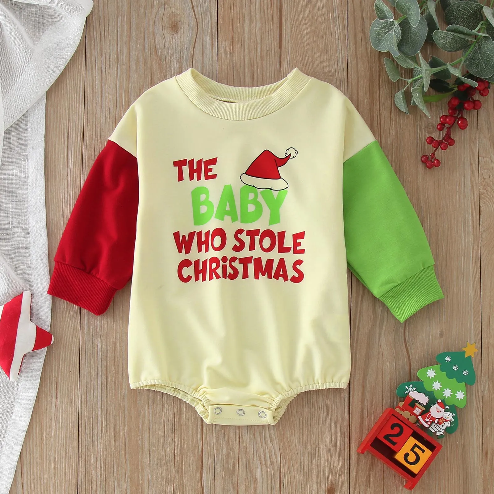 

Комбинезон для новорожденных мальчиков и девочек, Свободный свитшот с круглым вырезом и надписью, в стиле пэчворк, Рождественская одежда