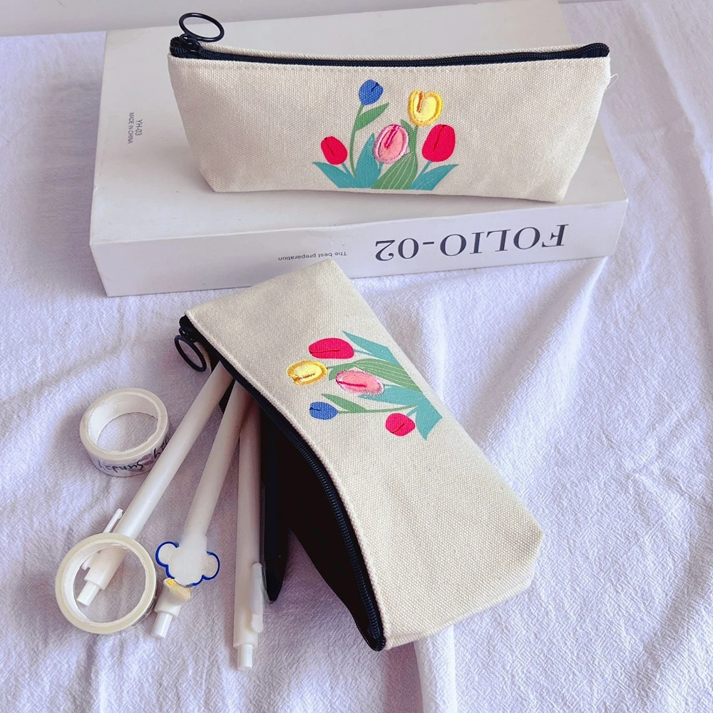 

Cute Flower Pencil Bag Stationery Holder Kawaii Bag Zipper Pencil Pouch Girl Makeup Storage Pen Case Student School Supplies
