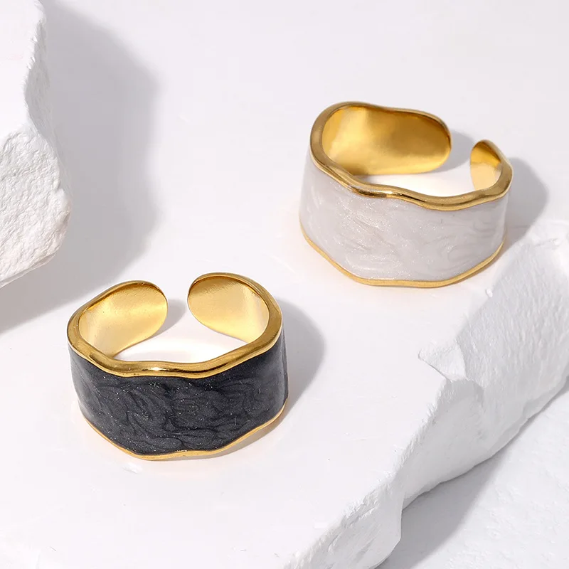 

Retro Stainless Steel Rings Light Luxury Simple Oil Dropping Ring Opening Ring For Girl Gift Waterproof Party Rings Summer Ring