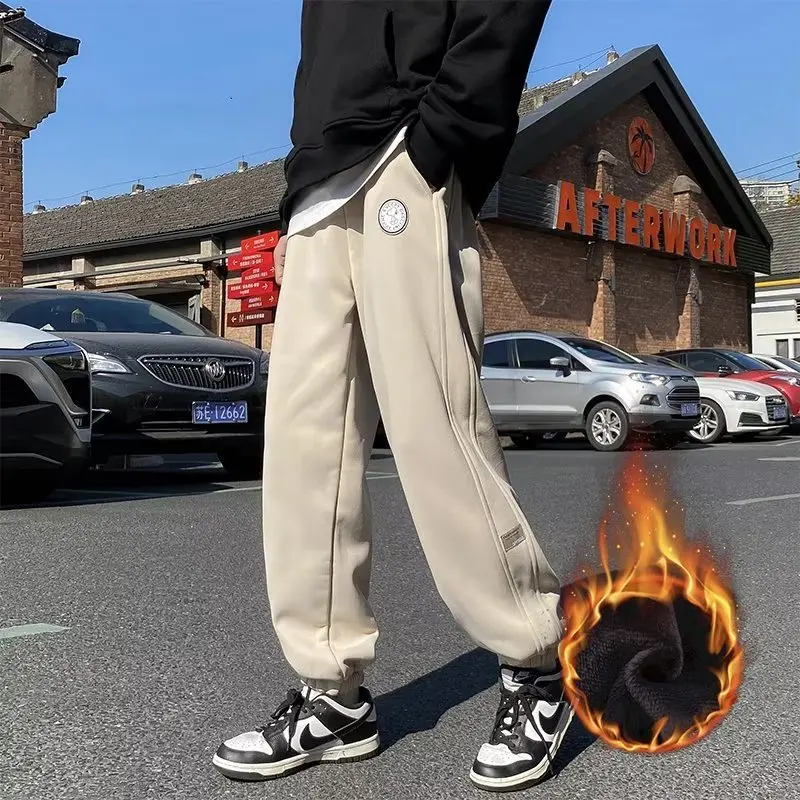 

ZCSMLL Plush Pants Men's Autumn and Winter New ins High Street Fashion Brand Versatile Pants Loose Tunic Sports Casual Pants