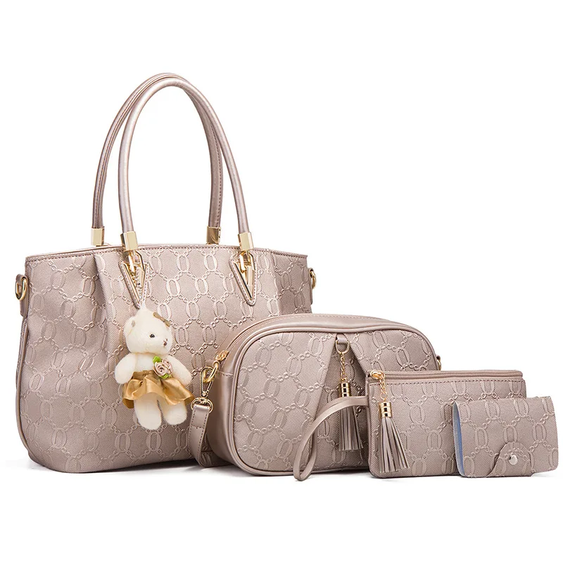 

Ladies 4-piece Set Handbag Classic PU Leather Handbags Fashion Shoulder Crossbody Bags for Women Bucket Fringe Tote Bag