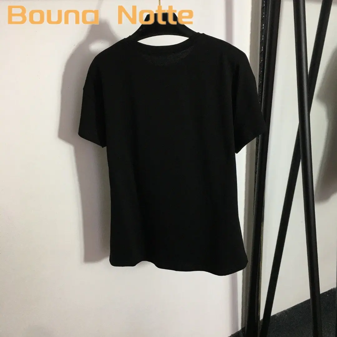 

Футболка женская с коротким рукавом, нишевой дизайн с блестками, элегантная летняя верхняя одежда черного цвета с тонким рукавом до локтя