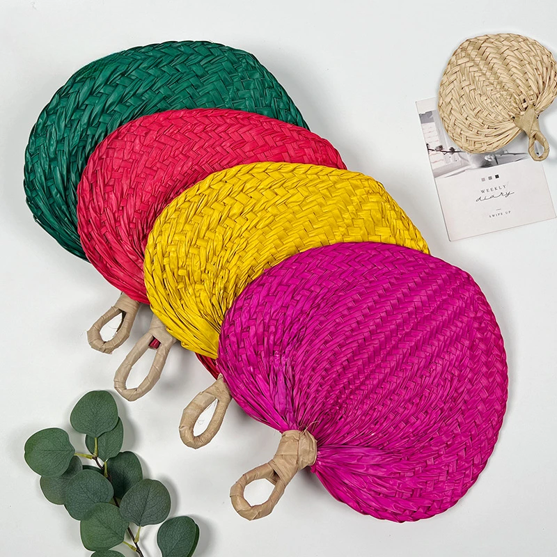 

Natural Raffia Hand Fans Handmade Weaving Fan Wedding Palm Leaf Hand Fan for Summer Cooling Farmhouse Wall Party Home Decoration