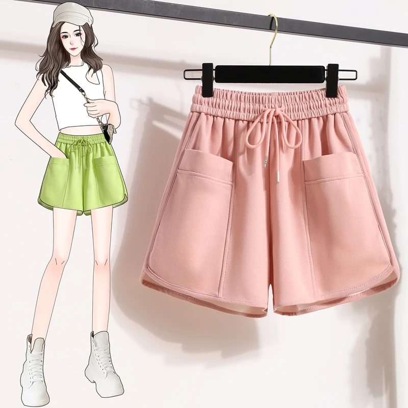 Y2K Streetwear Summer Sport Shorts Women's Casual Loose Elastic High Waist Pocket Black White Sportswear Wide Leg Bermuda Shorts