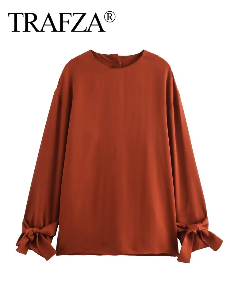 Женская Однотонная рубашка с длинным рукавом и круглым вырезом 2 цвета