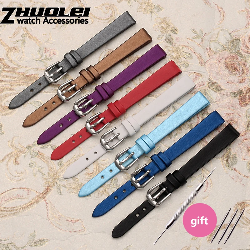 

For fossil Child Women Watchbands small wristband 6mm 8mm 10m 12mm Watch Strap with stainless steel buckle Black purple Red