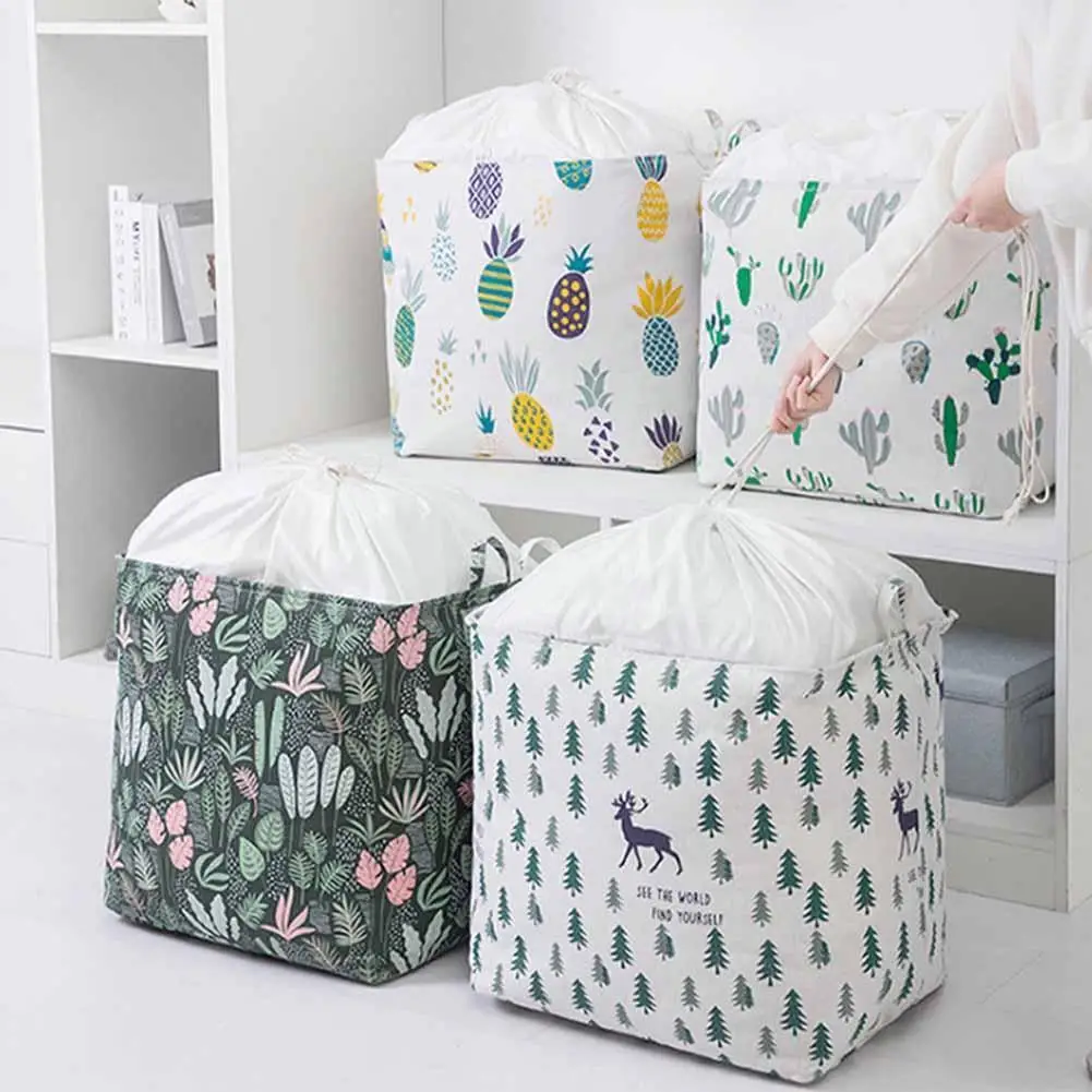 

Cartoon Foldable Fabric Giant Storage Bag Moving Packaging Bundle Large Bag Mouth Basket Capacity Storage Cloth Quilt C7Y3