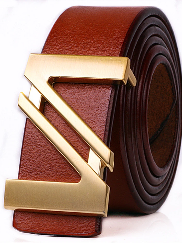 

Genuine High Quality Men's Business V Leather Brand New Leather Belt High Quality Fashion Designer Casual Denim Smooth Buckle
