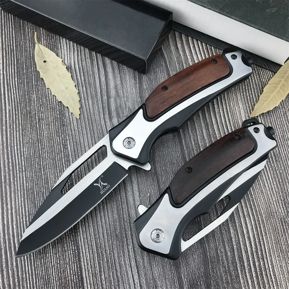 

HUAAO DA130 DA315 Flipper Folding Pocket Knife 5Cr13Mov Blade 420 Steel + Colored Wood Handle Outdoor Camping Hunting Knives