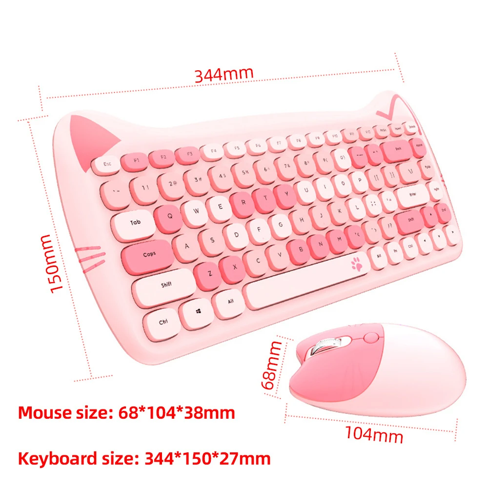 

Cute Cat Ears 2.4G Wireless Keyboard Mouse Set Home Office Desktop PC Gaming 84 Keys Keyboard 4 Button Mouse For Computer 025