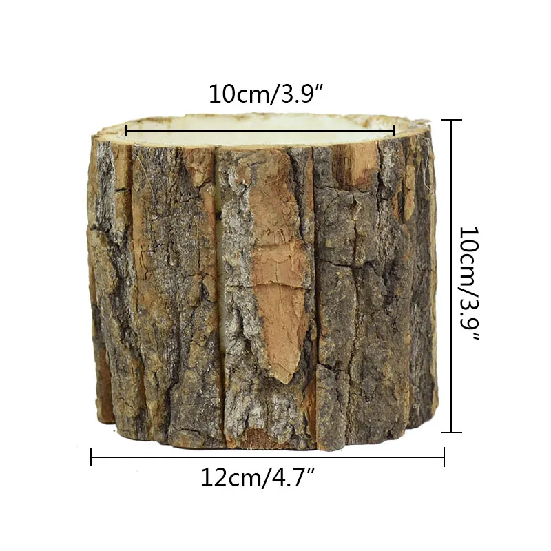 Garden Bark Flower Flowerpot Creative Pot Planter Round Basket Hollow Wooden Stump Plant Bonsai Wedding Home Decoration |