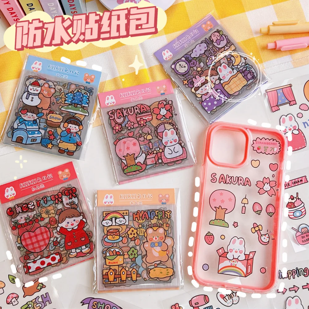 

20pcs Kawaii Cartoon Stickers Cute Bear Girl Rabbit Children Stationery Stickers Bottle Scrapbooking Mobile Phone Stickers