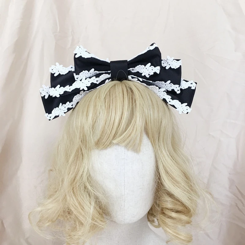 

Women Girls Japanese Kawaii Lace Hair Band KC Girl Lolita Bow Headband Hair Clip Anime Loli Headwear Cosplay Accessories