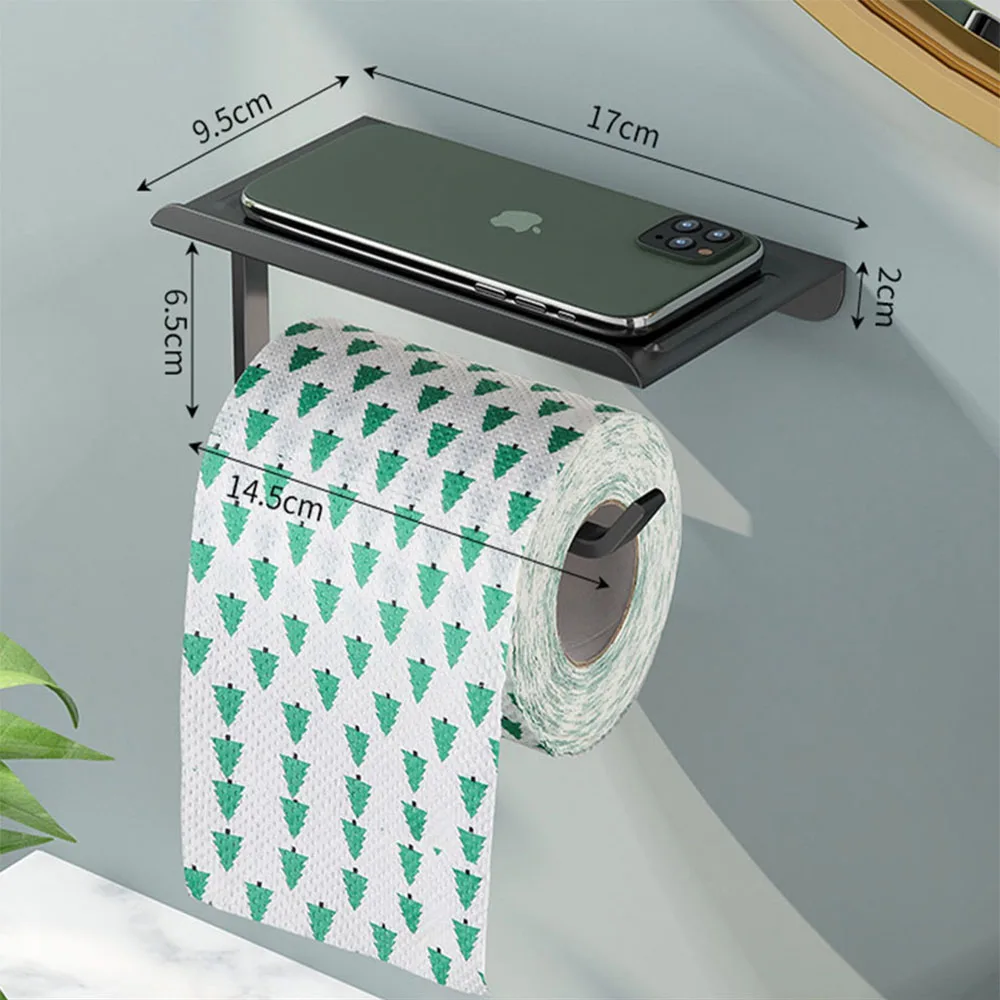 

Aluminum Alloy Toilet Paper Holder Shelf With Tray Bathroom Accessories Kitchen Wall Hanging Punch-Free Toilet Paper Roll Holder