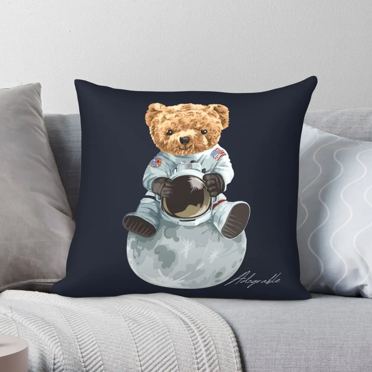 

Квадратная наволочка с милым астронавтом, медведем на Луне, Полиэстеровая льняная бархатная наволочка с принтом на молнии, декоративный че...