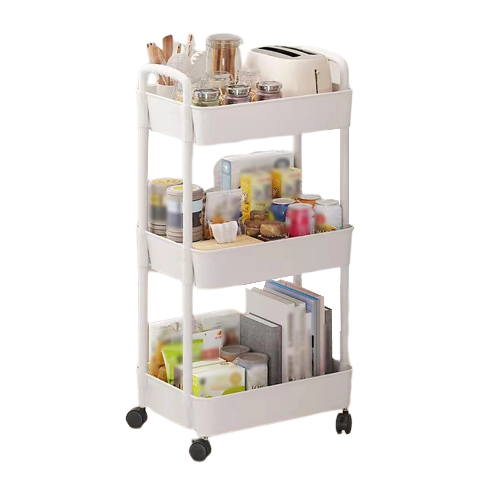 

3 Tier Storage Rolling Cart Easy to Assemble Multi-Purpose Organizer Cart for Home Kitchen Bedroom Office