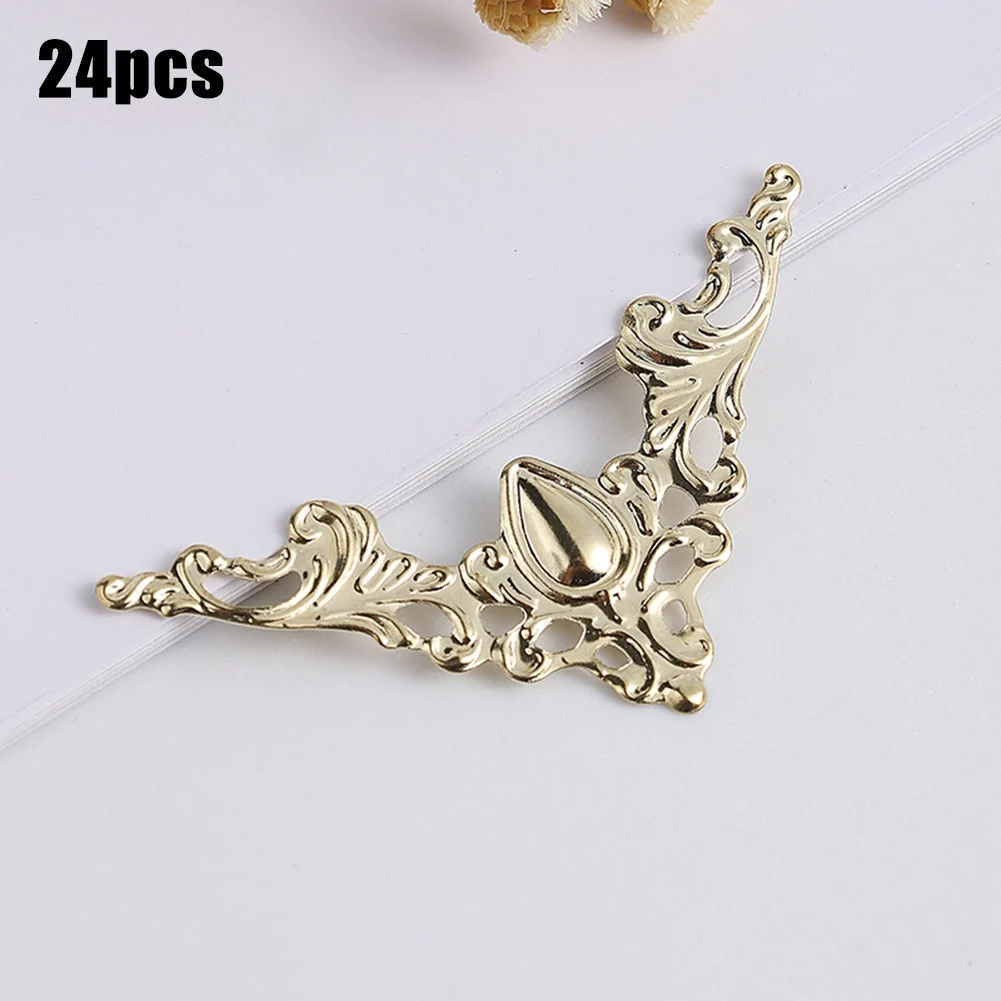

24pcs Antique Jewelry Box Corner Foot Wooden Case 40mm Decor Corner Protector Bronze Tone Flower Pattern Carved Metal Crafts