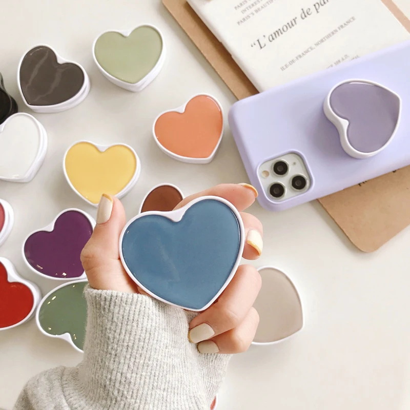 

Heart Shape Holder Stand Bracket Solid Color Fold Ring Finger Grip Mobile Phone Holder for iPhone Xiaomi Huawei Case