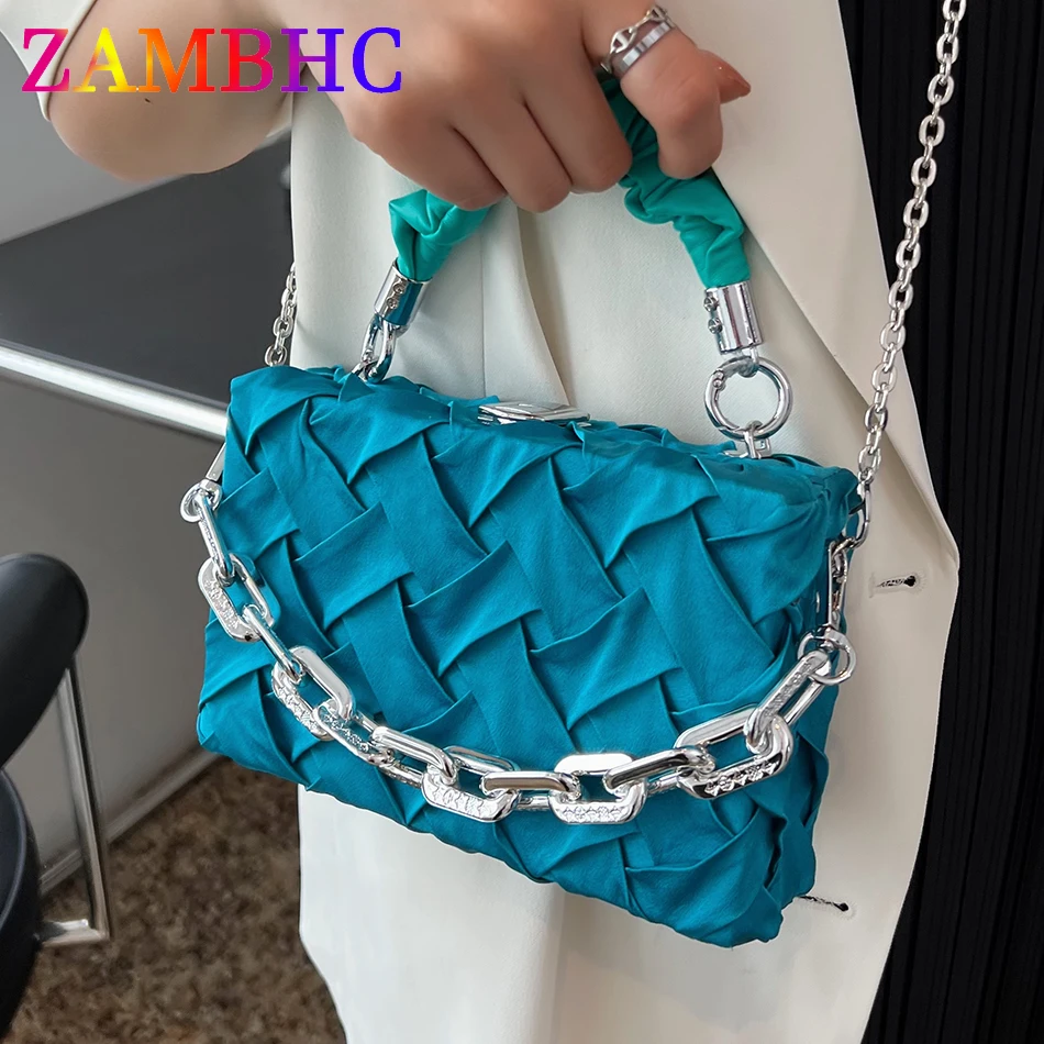 

Fashion Female Weave Hand Bag Hard PVC Shoulder Bags for Women 2022 Pleated Handle Design Small Totes Luxury Purses and Handbags