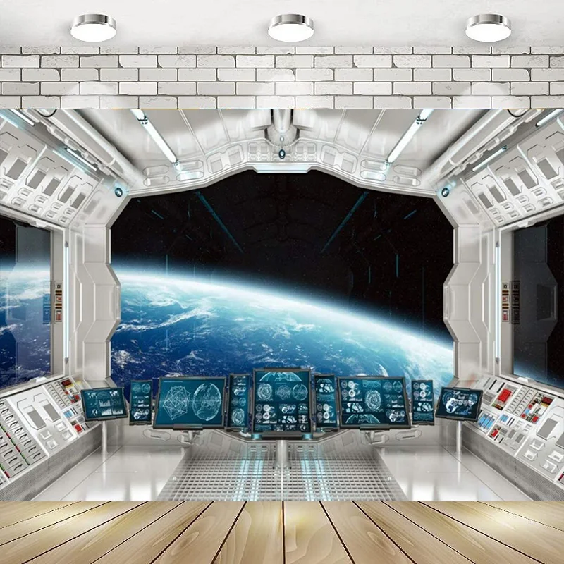 

Spaceship Interior Futuristic Fiction Spacecraft Cabin Happy Birthday Party Photography Backdrop Background Banner Decoration