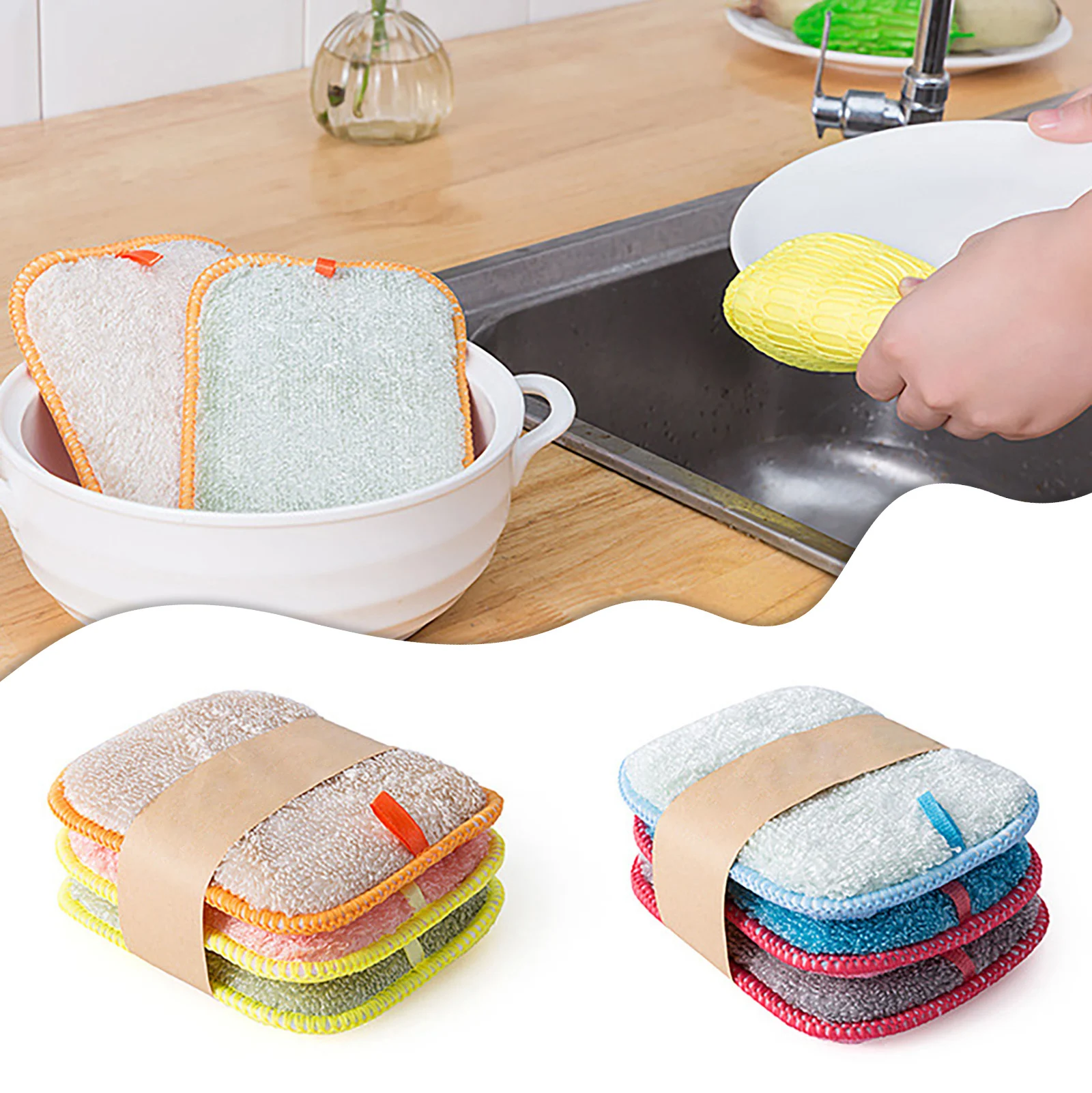 

Fiber Dishwashing Fine Fiber Sponge Wiping Kitchen Cleaning With A Scouring Pad Rag Is Not Easy To Get Oil