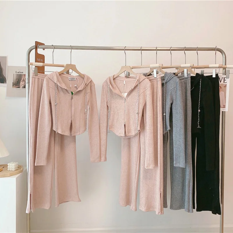 

Women's Tracksuit Two Piece Sets Female Loose Long Sleeve Tops and Wide Leg Pants Elegant Suits Ladies Outfits Matching Set G40