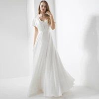 simple wedding dress a line chiffon pleated belt cap sleeves modern wedding gown backless lace up floor length beach bridal gown