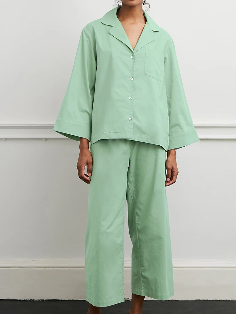 

Linad Loose Pajamas For Women 2 Piece Sets Three Quarter Sleeve Sleepwear Female Trouser Suits 2023 Autumn Casual Nightwear