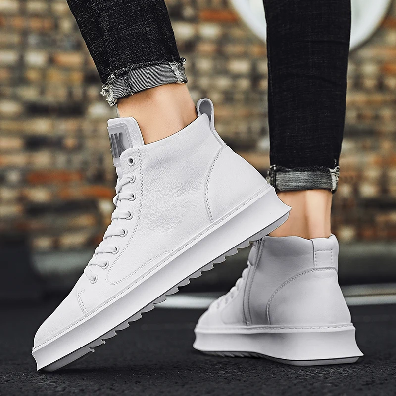Высокие зимние кроссовки мужская мода повседневный дизайн белые мужские для