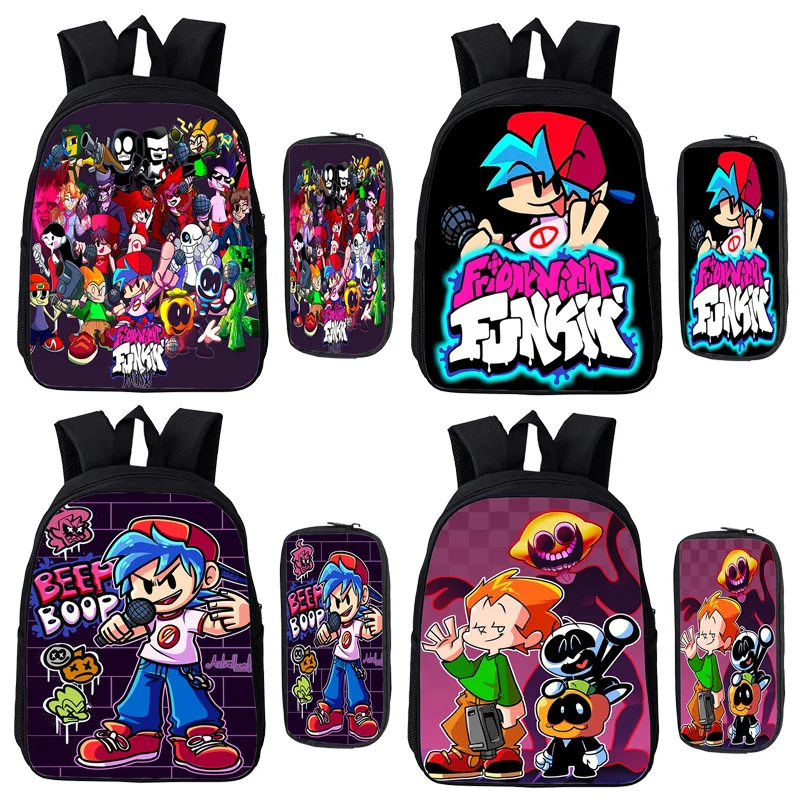 

2 Pcs Set Friday Night Funkin School Backpack Pen Bags Kids Anime School Bag Hot Game Bookbag Boys Girls Daily Bagpack Mochila