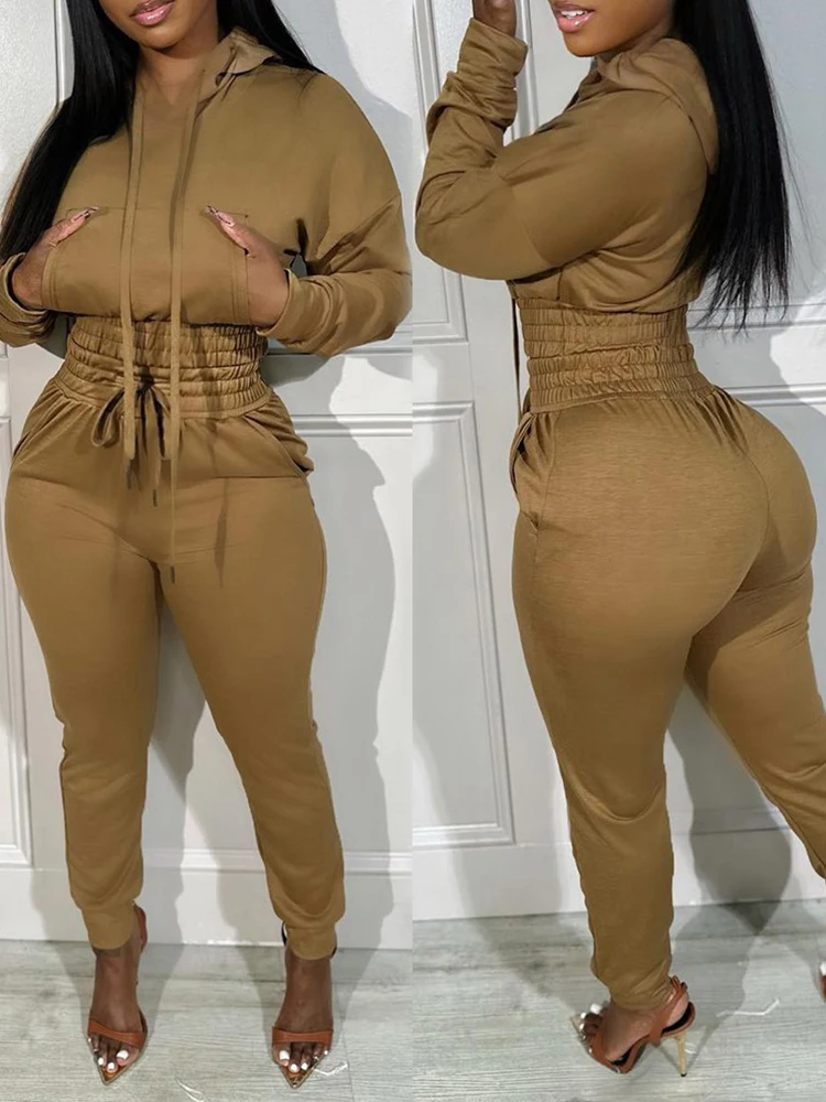 Укороченная Толстовка С Карманами и спортивные брюки с высокой талией