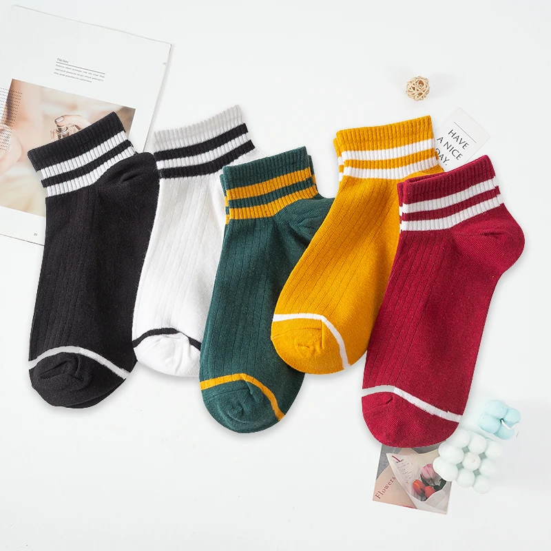 

Носки женские хлопковые в полоску, классические дышащие, Короткие школьные, в стиле хип-хоп, для скейта, Харадзюку, 5 пар, весна-лето