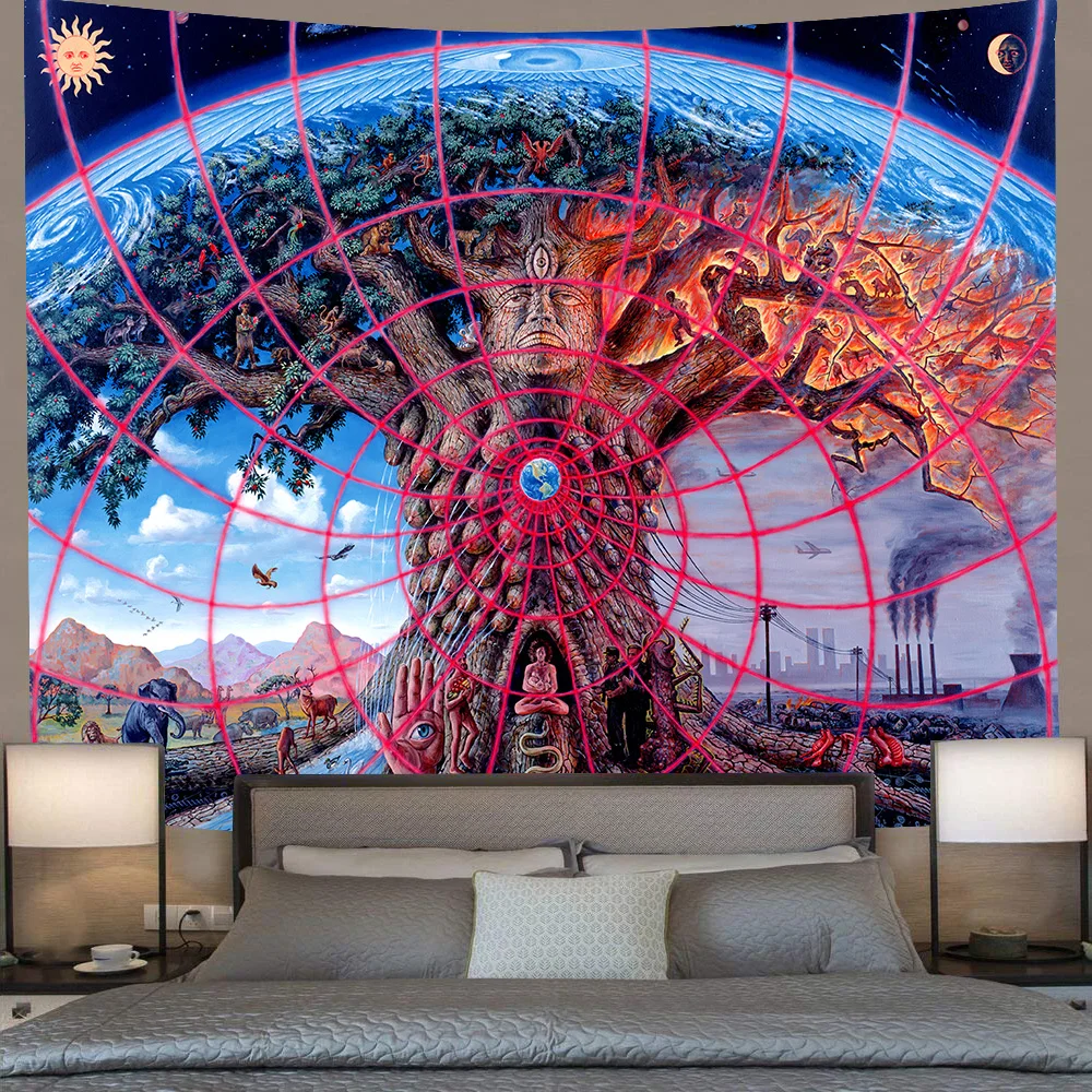 

Vintage Psychedelic Poster Tapestry Tree of Life Wall Hanging Tapestries for Living Room Bedroom Home Blanket Beach Towel Decor