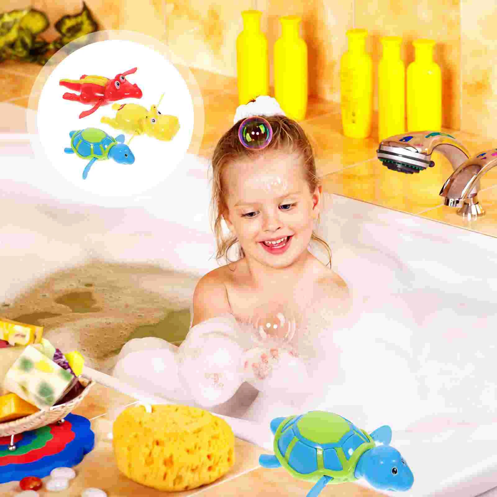 

3pcs Bath Toys, Funny Turtle Crocodile Bathtub Wind Toys for Kids Toddlers Swimming Clockwork Water Toys