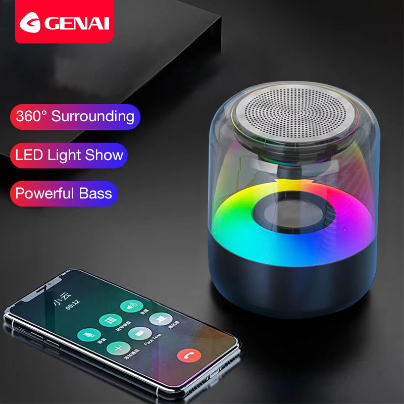 

Genai Bluetooth Speaker True Wireless Stereo Speakers Sound Box Rich Bass Subwoofer LED Light Show USB AUX TF Card Speaker Radio