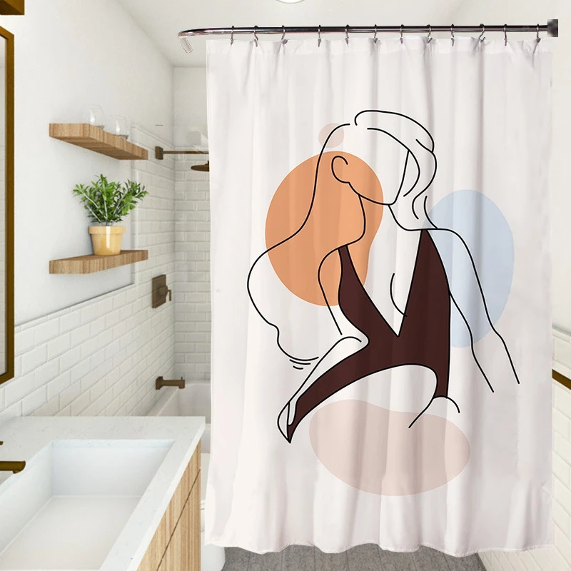 

Simple Fresh Womem Shower Curtain Waterproof Bathroom Curtains Quick-drying Printed Partition Door Screen Hooks Home Washable