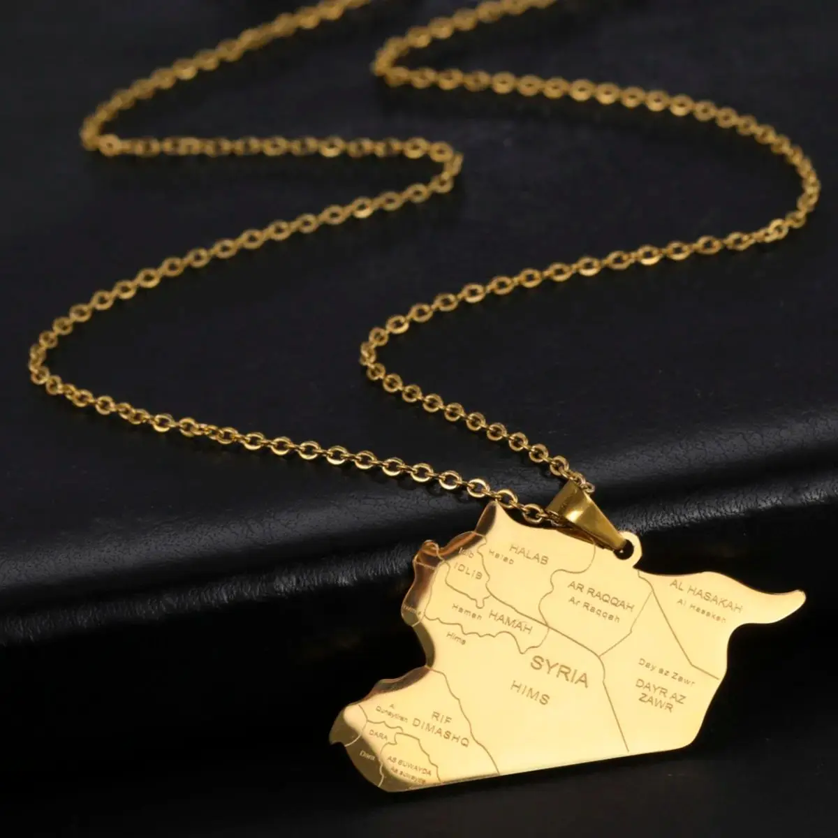 LIKGREAT карта Сирии сердце кулон ожерелья из нержавеющей стали модное колье сирианы